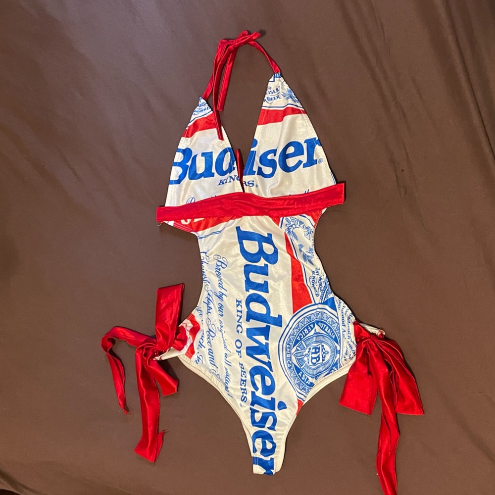 Vintage 90’s Budweiser swimsuit with side cutouts